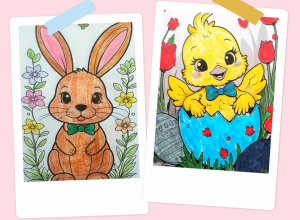 Zdjęcie przedstawiające wielkanocne prace plastyczne