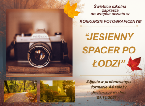 Plakat promujący konkurs pt. "Jesienny spacer po Łodzi"