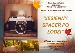 Plakat promujący konkurs pt. "Jesienny spacer po Łodzi"